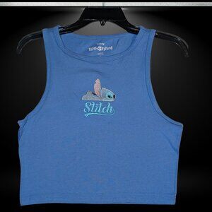 Disney's Lilo & Stitch Blue Embroidered Stitch Graphic Tank Crop Top Summer Wear